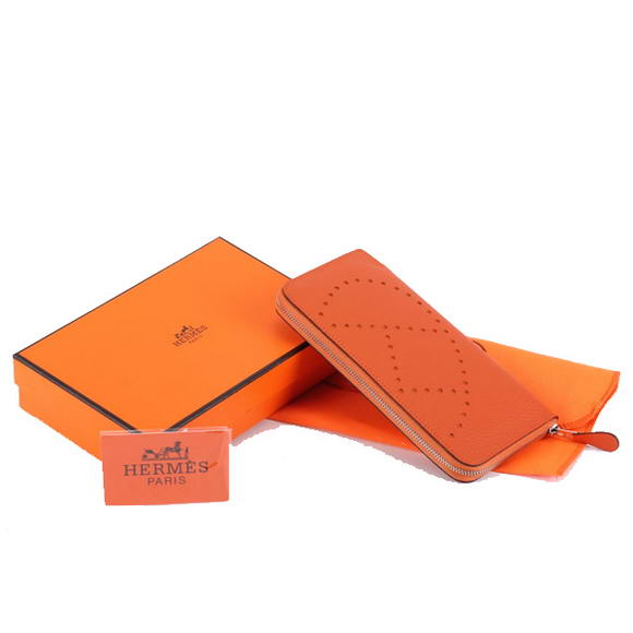 1:1 Quality Hermes Togo Leather Perforated Zippy Wallet 9032 Orange Replica